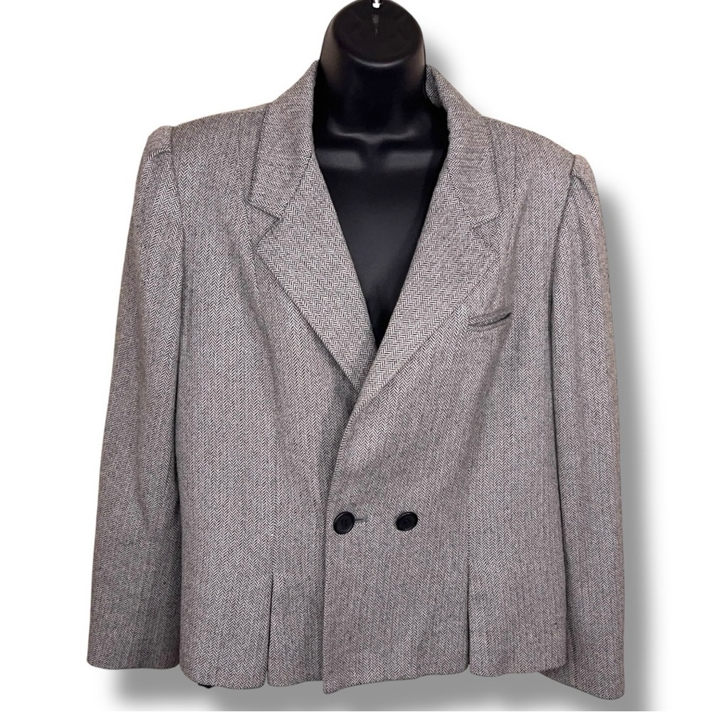 Vintage Peabody House Wool Size 13/14 Herringbone Blazer Womens Lined Academia